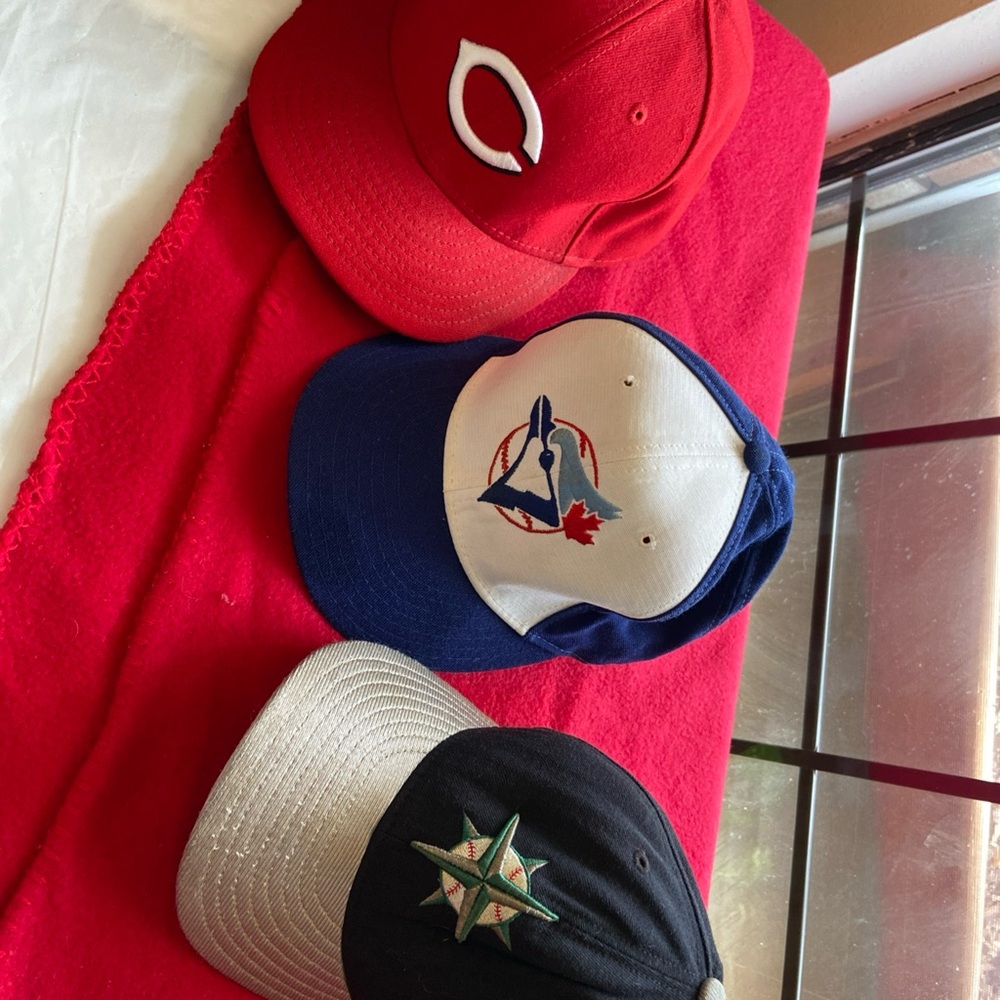 New Era Red and Blue Hats with Embroidered Logos